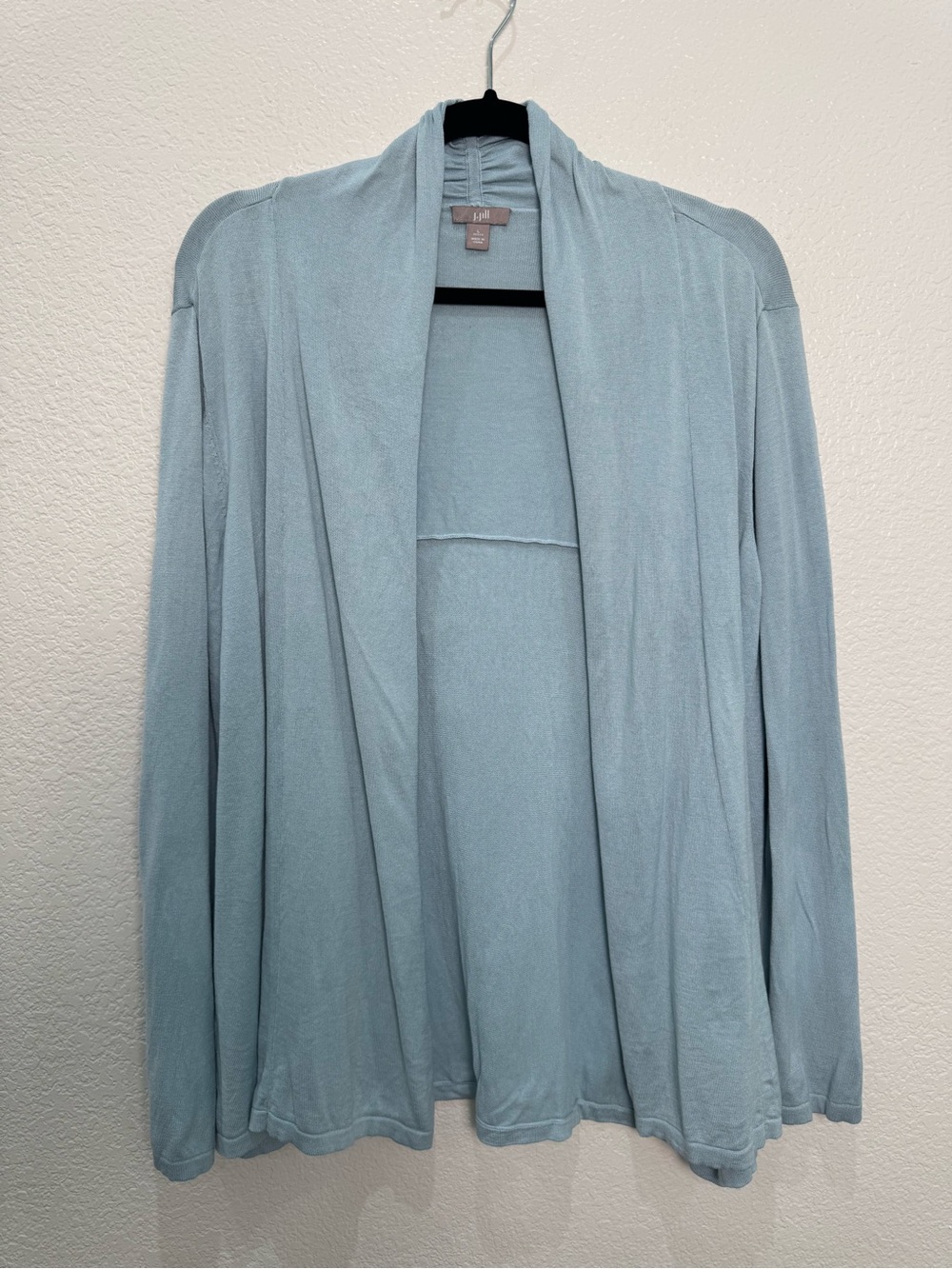 J.Jill Womens LP Blue Silk Cotton Open Front Cardigan Sweater Large Petite